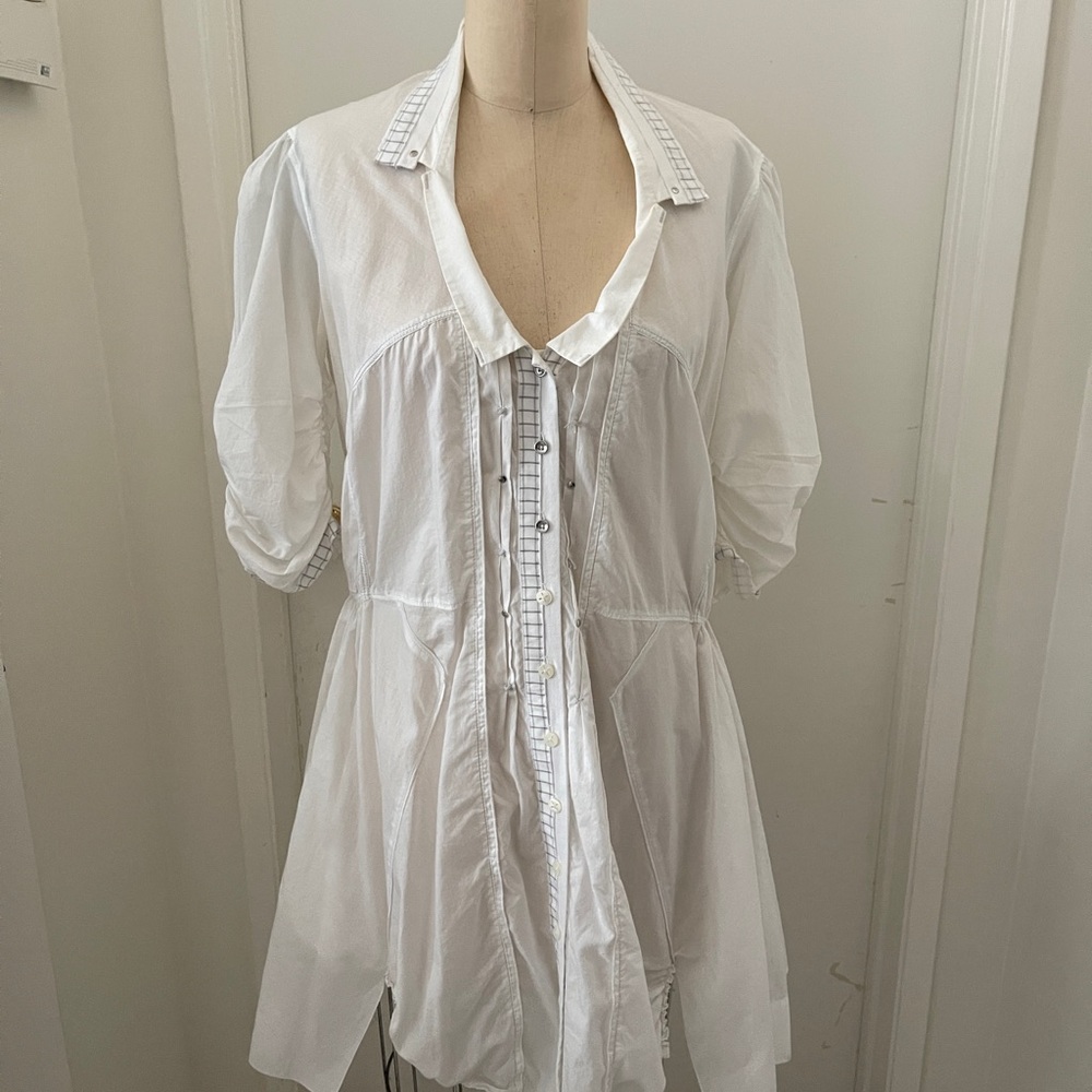 HIGH by Claire Campbell White Mini Dress with Puff Sleeves and Peter Pan Collar